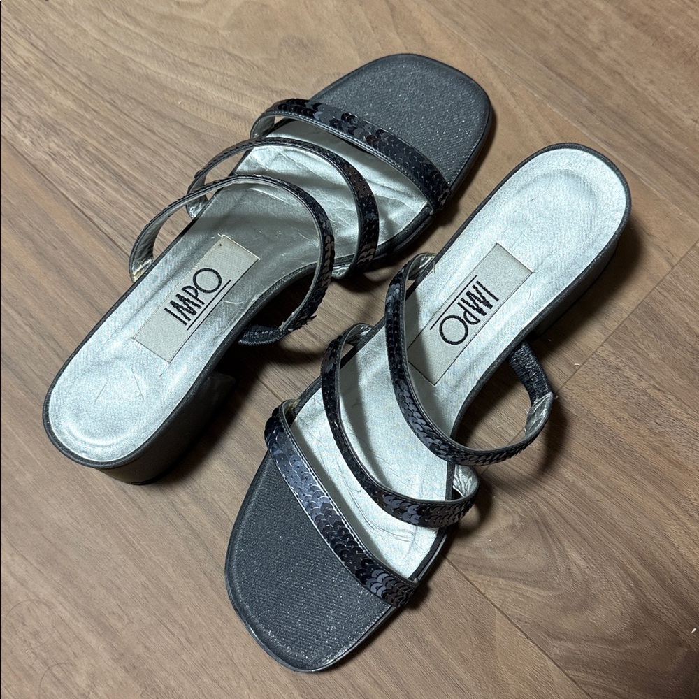 Impo Black and Silver Strappy Sandals